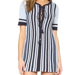 Free People Night Blue Stripe Lollipop Lace Bust Knit Sweater Mini Dress M